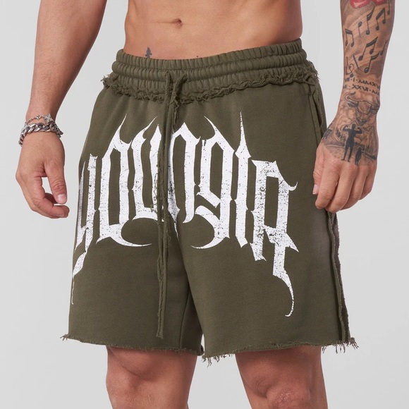 YoungLA - Deconstructed Terry Shorts 1009 in Olive Wash - size xL